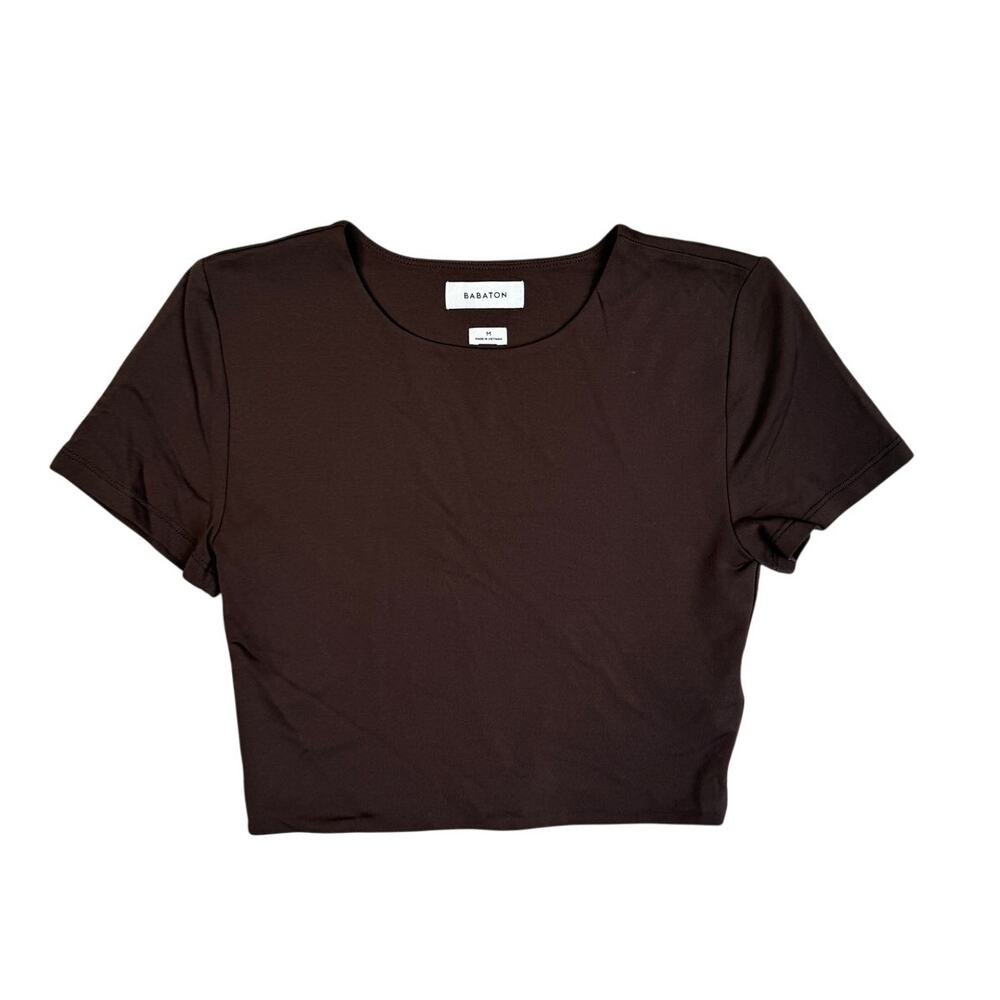 Aritzia Contour Original Crop Crew Neck Short Sleeve Babaton Brown Shirt Medium